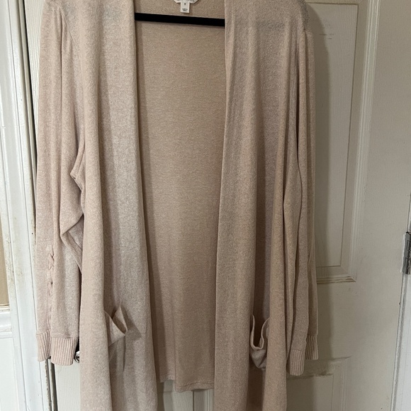 MARKET & SPRUCE Camila Brushed Knit Sleeve Detail Cardigan, 3X, Beige - Picture 4 of 6